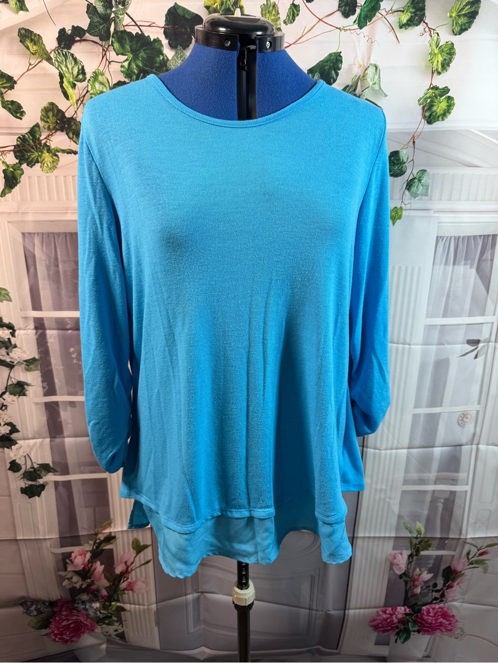 405-Grace Elements Aqua Blue Scoop Neck Long Sleeve